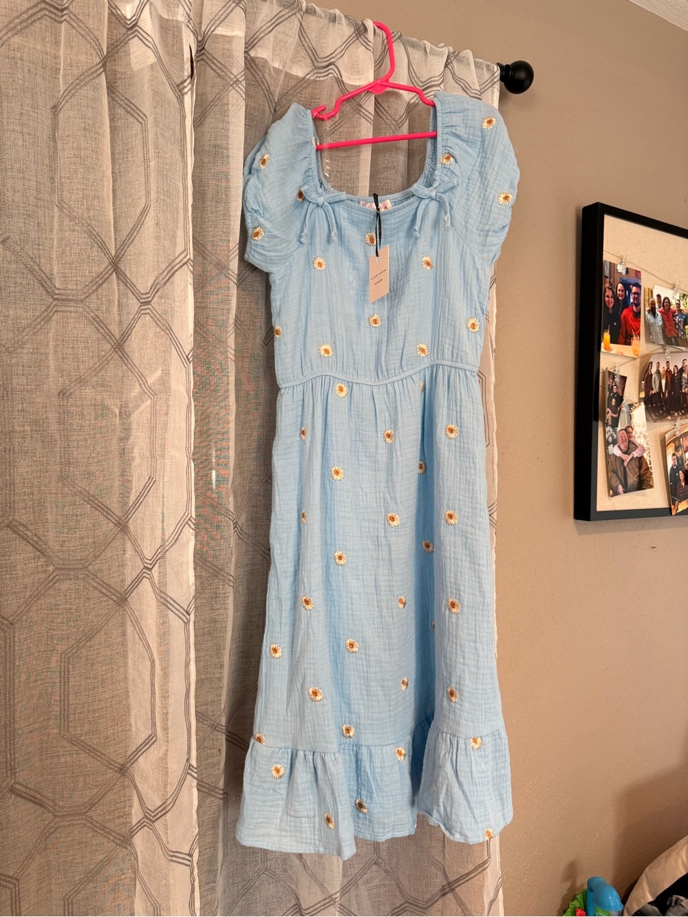 Girls Light Blue Daisy Embroidered Dress